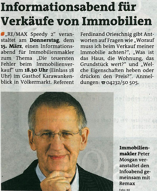 Informationsaben für Verkauf von Immobilien